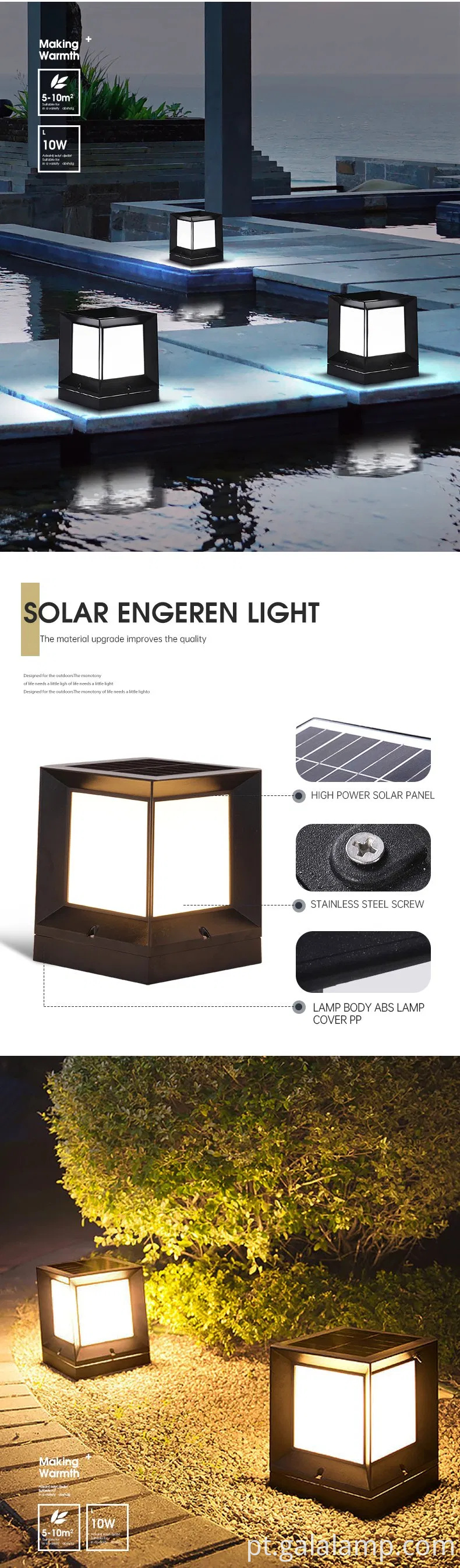 Garden Outdoor Pillar Fence Stone Post Aluminum 3W LED Solar Gate Light